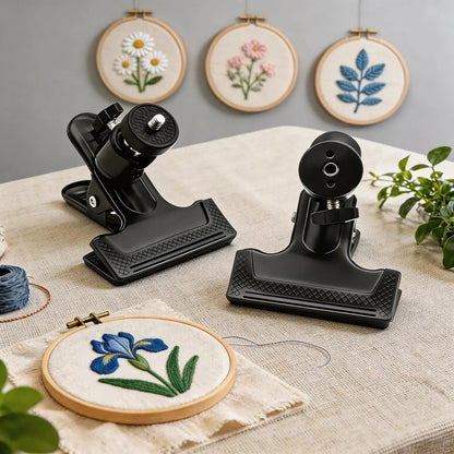 PXIRQ Embroidery Hoop Stand Hands-Free: 360° Rotation Adjustable Table Metal Clamp for Cross Stitch, Needlepoint, Punch Needle & DIY Crafts – Compatible with Most Sizes/ Shapes of Embroidery Hoops