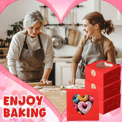 Janlaugh 25 Pcs Red Bakery Boxes for Women Mother with Window Heart Cupcake Treat Cookie Dessert Box Bulk Mom Gift for Chocolate Strawberries Donuts Candy Party Favor (6x6x2.5 Inch)