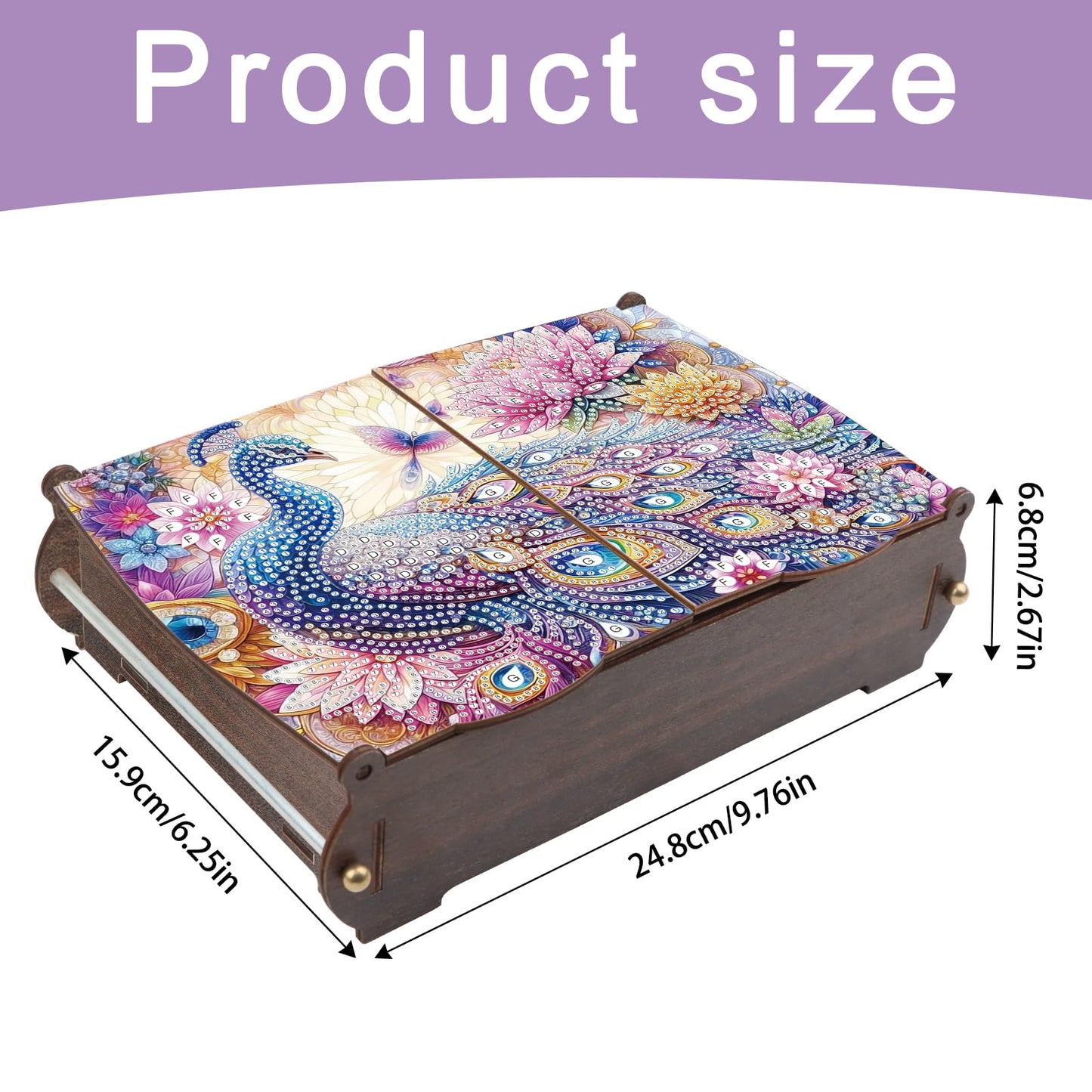 JZHYOAN Diamond Painting Wooden Storage Box Diamond Painting Handmade Art Desktop Decoration Kits, DIY Special Shaped Diamond Art Decorative Organizer with Peacock Pattern for Adult