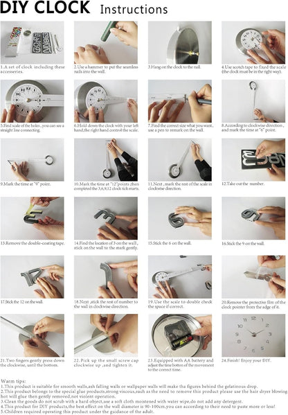 Timelike 3D DIY Wall Clock, 1M Modern Frameless Large 3D DIY Wall Clock Kit Decoration for Home Living Room Bedroom