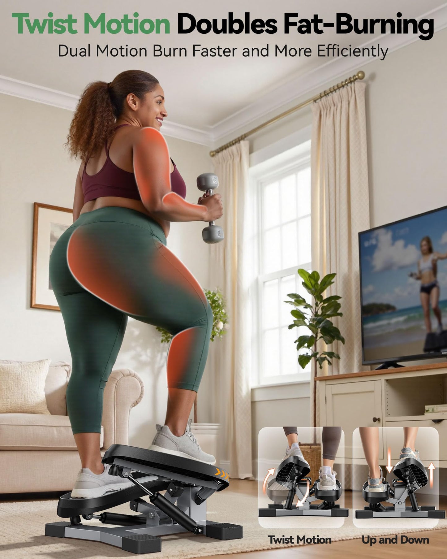 Sportsroyals Twist Stepper,Steppers for Exercise at Home,Stair Stepper with Resistance Bands for Full Body Workout, 400lbs Weight Capacity