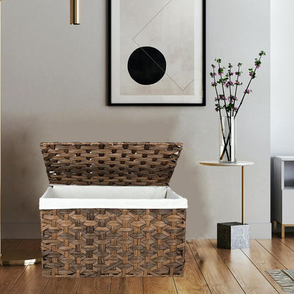 Storage Basket with Lid, 17.2 Gallon Wicker Storage Trunk with Handles, Handwoven Basket for Living Room