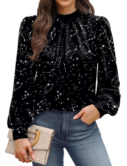 WIHOLL Long Sleeve Shirts for Women Mock Neck Tops Pleated Front Blouses Dressy Casual Fall Clothes 2025 Fashion