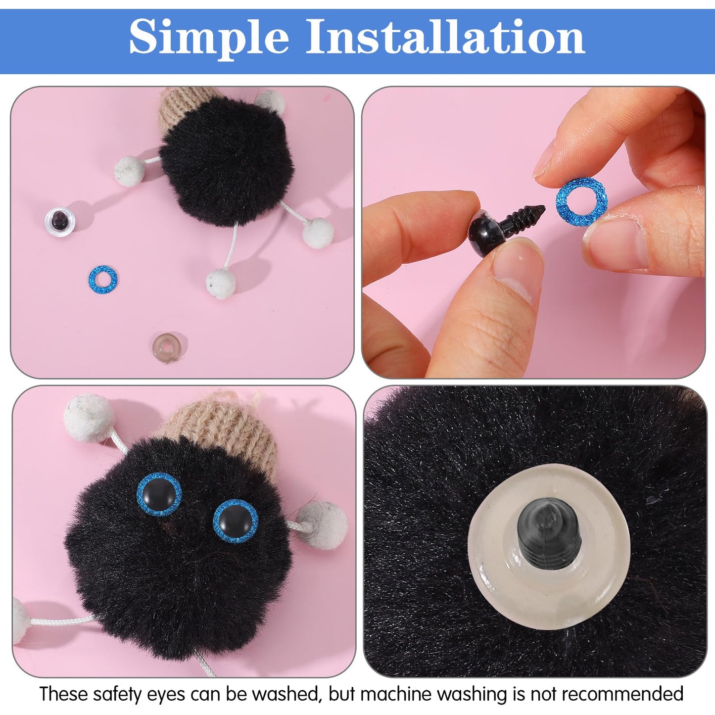 120Pcs 3D Glitter Safety Eyes for Amigurumi, 12mm Safety Eyes for Crocheting, Plastic Doll Eye with Washers in 10 Colors, Craft Supplies for Crochet Animals, Plush Toys & DIY Stuffed Animal Making