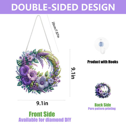 Eiflow Spring Diamond Art Hanging Kit for Adults, DIY Diamonds Painting Door Hanging Board Kit, Special Crystal Diamond Art Painting Pendant Ornament (Flower Wreath)