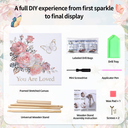 Ludeanetti 8"x8"Framed Diamond Painting Art kit for Adults with Stand 5D Special Shaped Drills Desktop Ornament Gift for Her,Mothers Day Gift