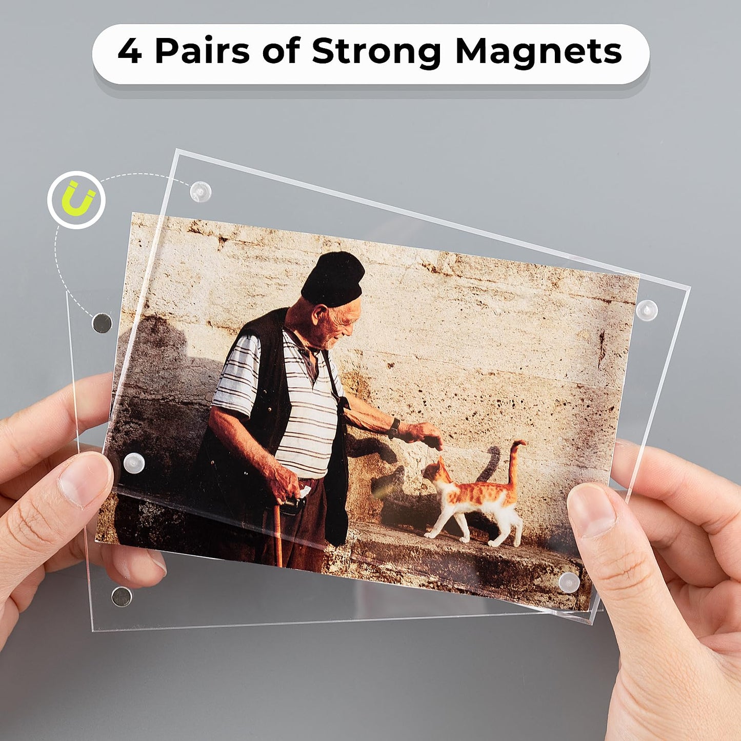 3 Pack 4x6 Acrylic Picture Frames with Stand, Floating Effect, Frameless Frame with Strong Magnets, for Wedding Sign Reception, Decoration, Photos and Art Display