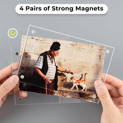 3 Pack 4x6 Acrylic Picture Frames with Stand, Floating Effect, Frameless Frame with Strong Magnets, for Wedding Sign Reception, Decoration, Photos and Art Display
