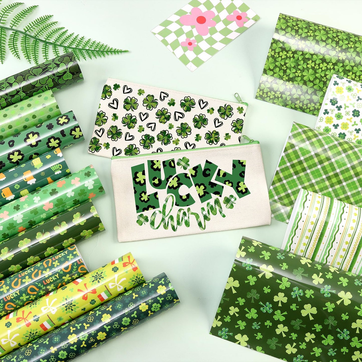 HTVSTD Classic Four Leaf Clover Heat Transfer Vinyl - 14 Sheets 12'' x 10'' Lucky Clover HTV for DIY Crafts, St. Patrick's Day, Irish Pride