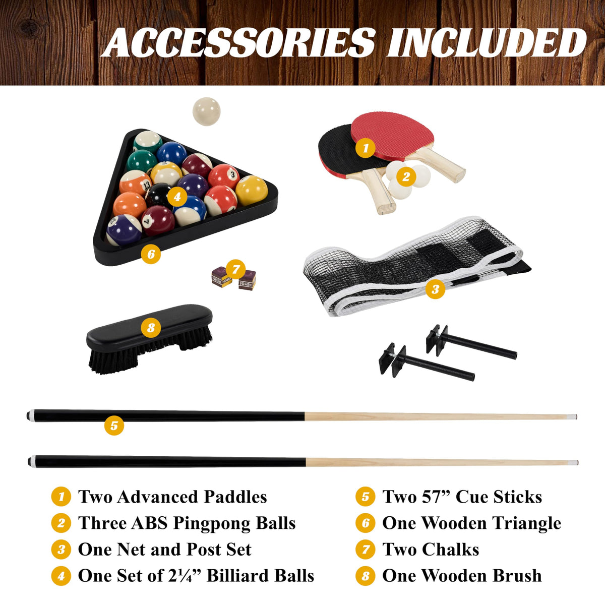 Barrington Billiards Prescott 7' Pool Table, 3-in-1 Dining Top & Table Tennis with Game Accessories & Rolling Storage Caddy