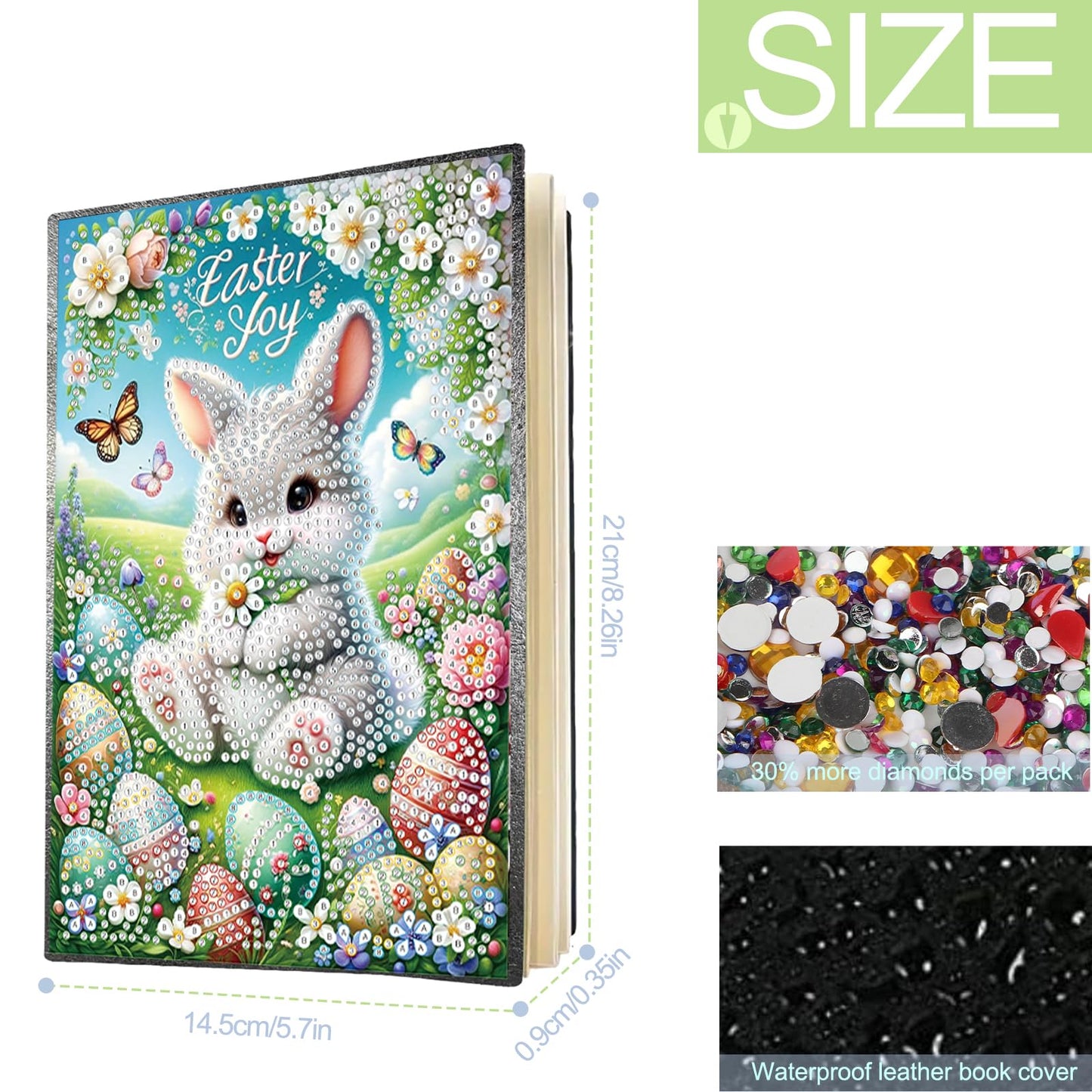TDFERAN Notebook Easter Bunny 5D Diamond Painting Notebook Diamond Art Kits Notepads Rabbit Sketchbook Journal Book Diary Cross Stitch Journal Knowledge Record Book Suitable for Women