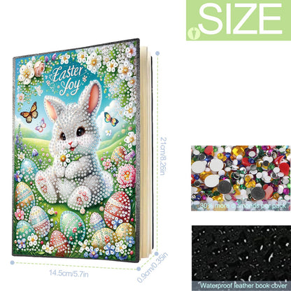 TDFERAN Notebook Easter Bunny 5D Diamond Painting Notebook Diamond Art Kits Notepads Rabbit Sketchbook Journal Book Diary Cross Stitch Journal Knowledge Record Book Suitable for Women