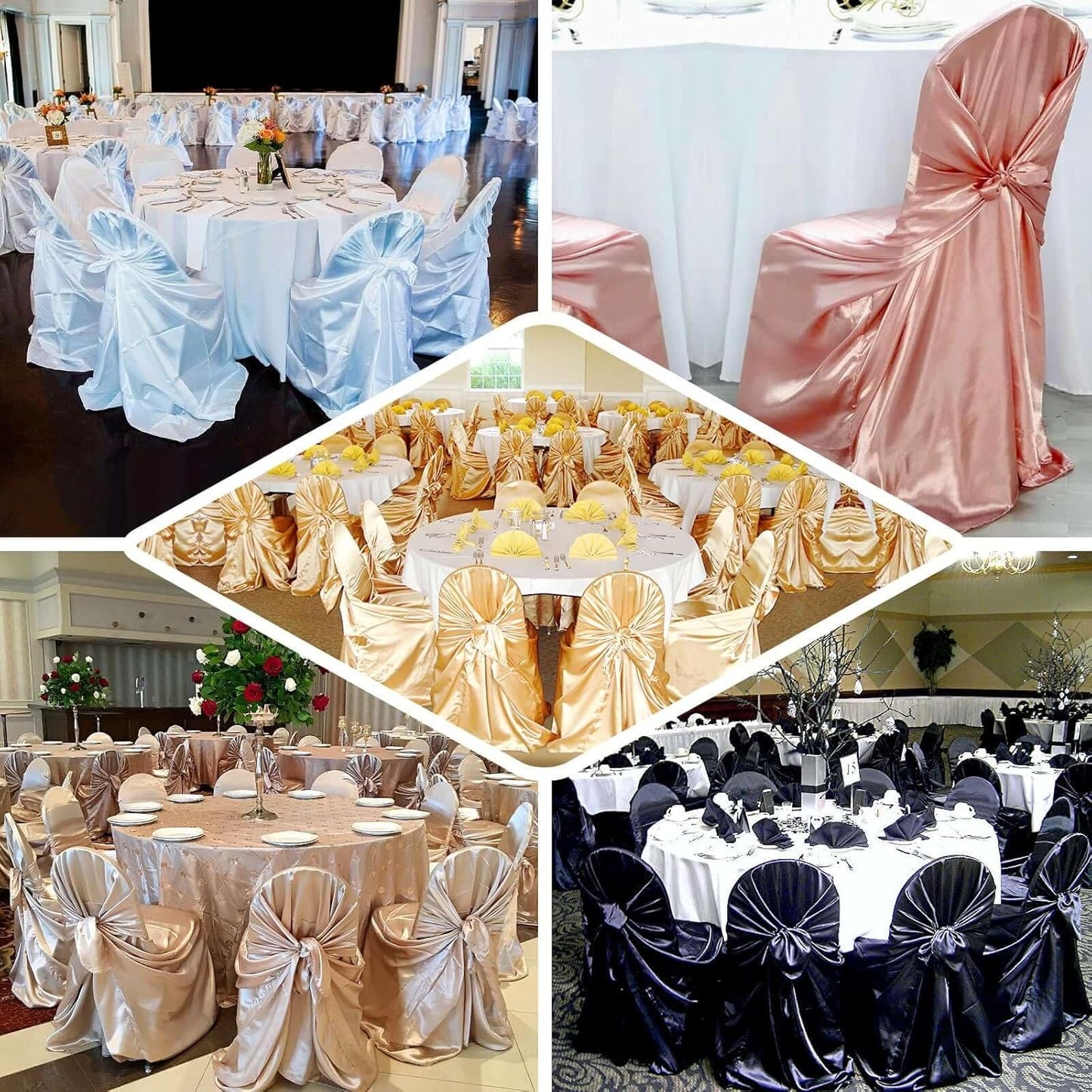 1 Efavormart Beige Chair Covers for Party PCS Satin Self Tie Universal Banquet Wedding Folding Chair Cover for Dining