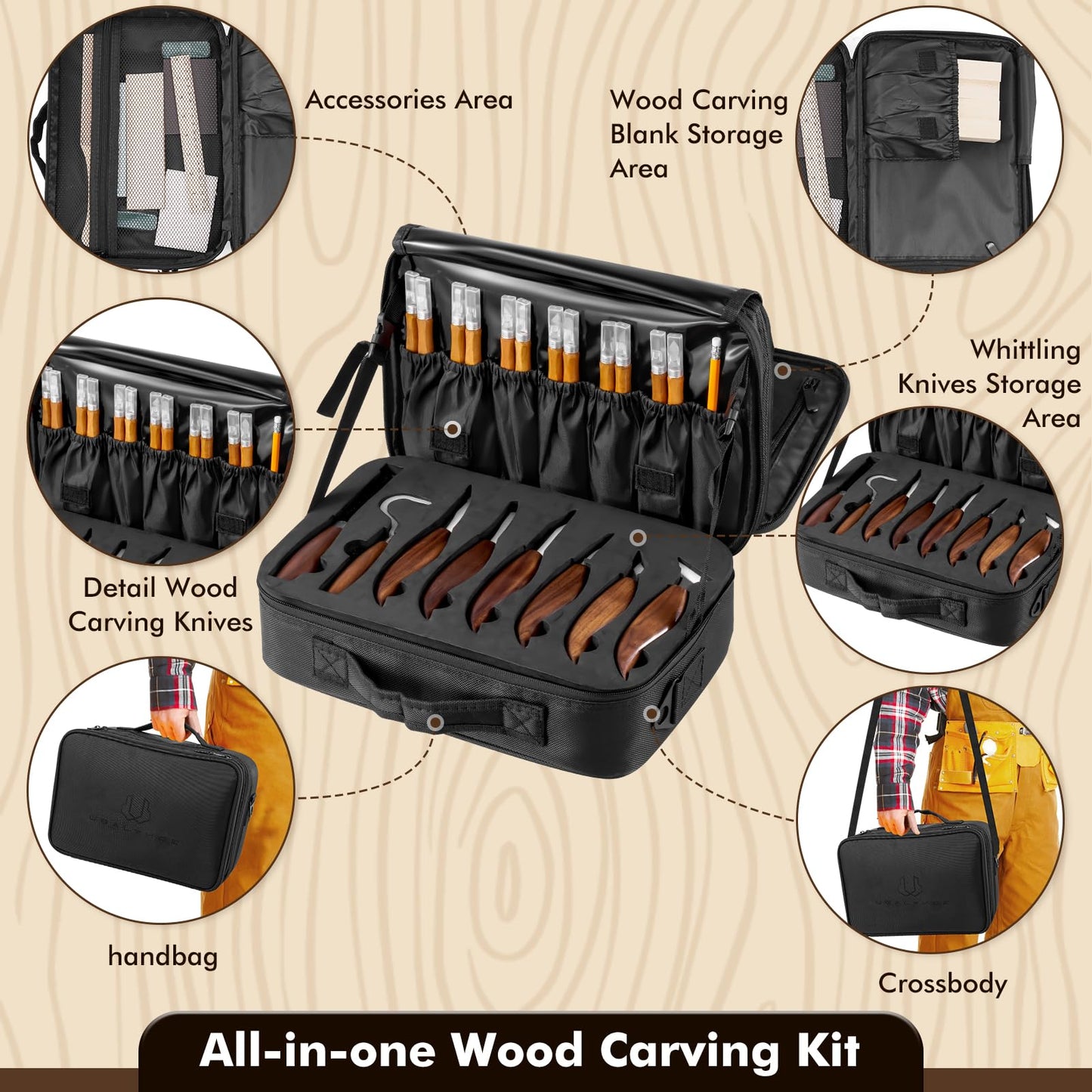 Wood Carving Kit Deluxe, 35-in-1 Whittling Kit for Beginners, With 8PCS Whittling Knives & 12PCS Detail Wood Carving Knives, Black Walnut Wood Handle, Wood Carving Kit for Beginners and Enthusiasts