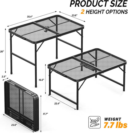 3 VINGLI Outdoor Grill Table, Folding Camping Table, ft Portable Picnic Table Adjustable Height, Lightweight Aluminum