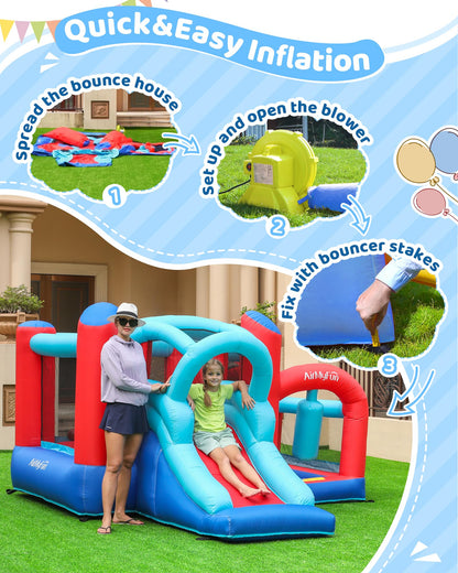 AirMyFun Inflatable Bounce House, Bouncy House with Slide,Indoor Outdoor Bounce House with Ball Pit,Basketball Hoop,Target Balls and Boxing,Inflatable Bouncer for Party