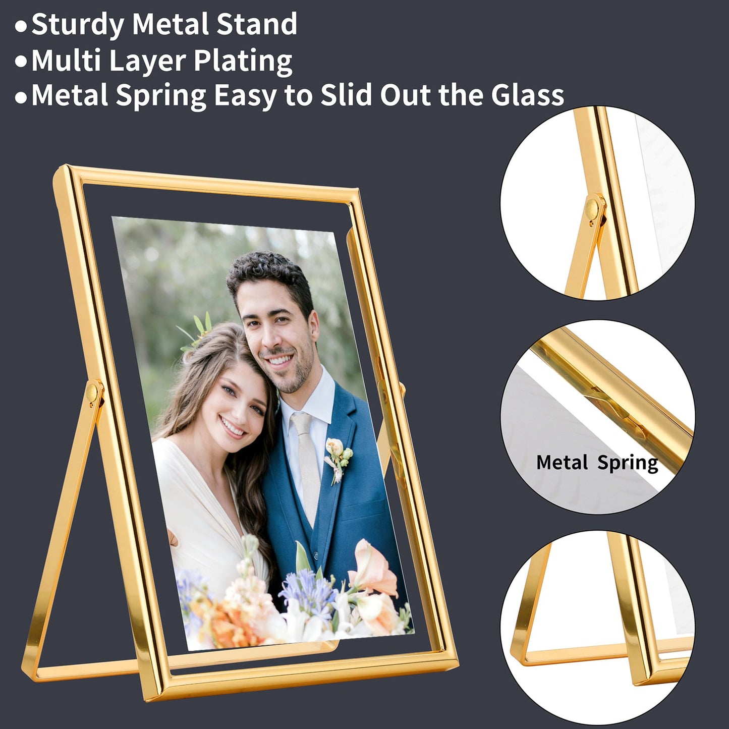 FineLiMoLa Gold 4x6 Floating Frame 2pack for Photo Sizes(2x3'',3.5x5''),Adjustable Tabletop/Shelf floating Photo Frame,Classy Metal Gift Frames for Wedding,Christmas,Birthady,Home or Office Decor.
