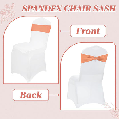 MDS Spandex Chair Sashes - Premium Stretch Bow Covers with Buckle Slider | Universal Fit - Peach (Pack of 25)