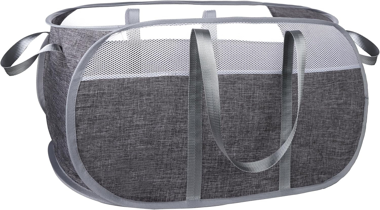 Pop-Up Laundry Basket with Durable Handles, Collapsible Mesh Laundry Hamper, Cationic Gray