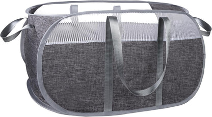 Pop-Up Laundry Basket with Durable Handles, Collapsible Mesh Laundry Hamper, Cationic Gray