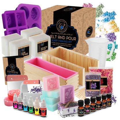 CraftZee Large 𝗣𝗥𝗘𝗠𝗜𝗨𝗠 Deluxe Soap Making Kit - All-in-One Soap Making Supplies with Soap Base, Soap Cutter Box, Silicone Loaf Molds, Fragrances & More - Homemade Melt & Pour DIY Craft Kits