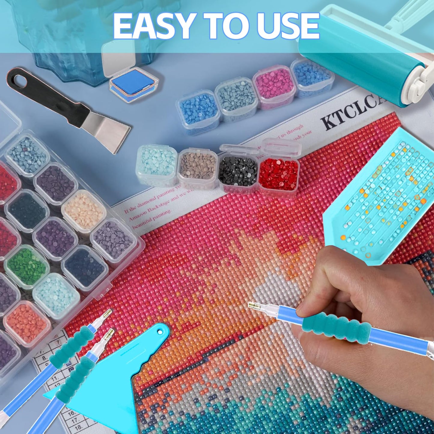 DNSGOOR 186Pcs All Inclusive Diamond Art Accessories Kit Diamond Painting A4 LED Light Pad Set with Diamond Art Sealer Glue Stand Storage Case Pens 5D Painting Tools for DIY Drill Craft