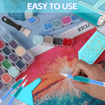 DNSGOOR 186Pcs All Inclusive Diamond Art Accessories Kit Diamond Painting A4 LED Light Pad Set with Diamond Art Sealer Glue Stand Storage Case Pens 5D Painting Tools for DIY Drill Craft