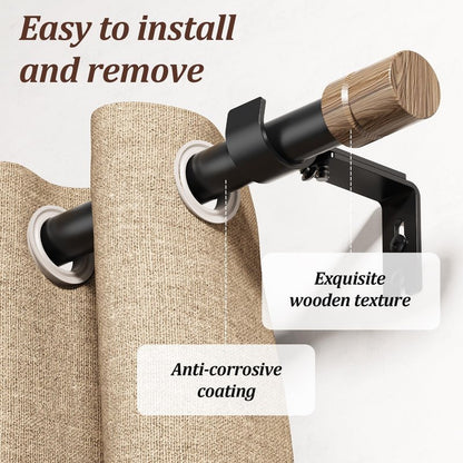 SMODBRODRE Wood Curtain Rods for Windows 66 to 120 Inches, Adjustable Length 1 Inch Heavy Duty Window Curtain Rod with Decorative Finials for kitchen,Room