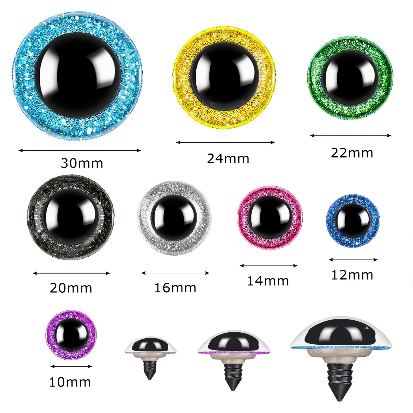 160pcs Large Safety Eyes for Amigurumi Glitter Eye for Stuffed Animals for DIY Dolls Puppets Bear Crafts Animals Amigurumi Making Supplies(Colorful A)