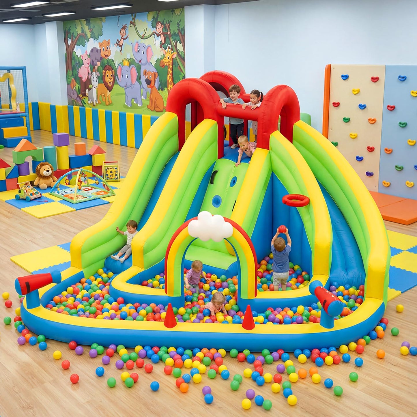 Sunswell Inflatable Water Slide, Blow Up Water Slides for Kids Backyard 6 in 1 Bounce House with 450w Blower, Water Park for Outdoor and Indoor, 15.68‘ x12.57'x86.68''