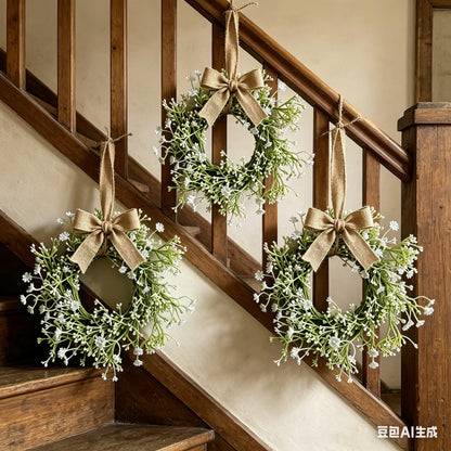 12 Pcs Mini Baby Breath Hanging Wreaths Gypsophila Candle Rings Pillar Holder Wreath Artificial Flower Spring Summer Floral Wreath for Wedding Farmhouse Porch Cabinets Table Decoration