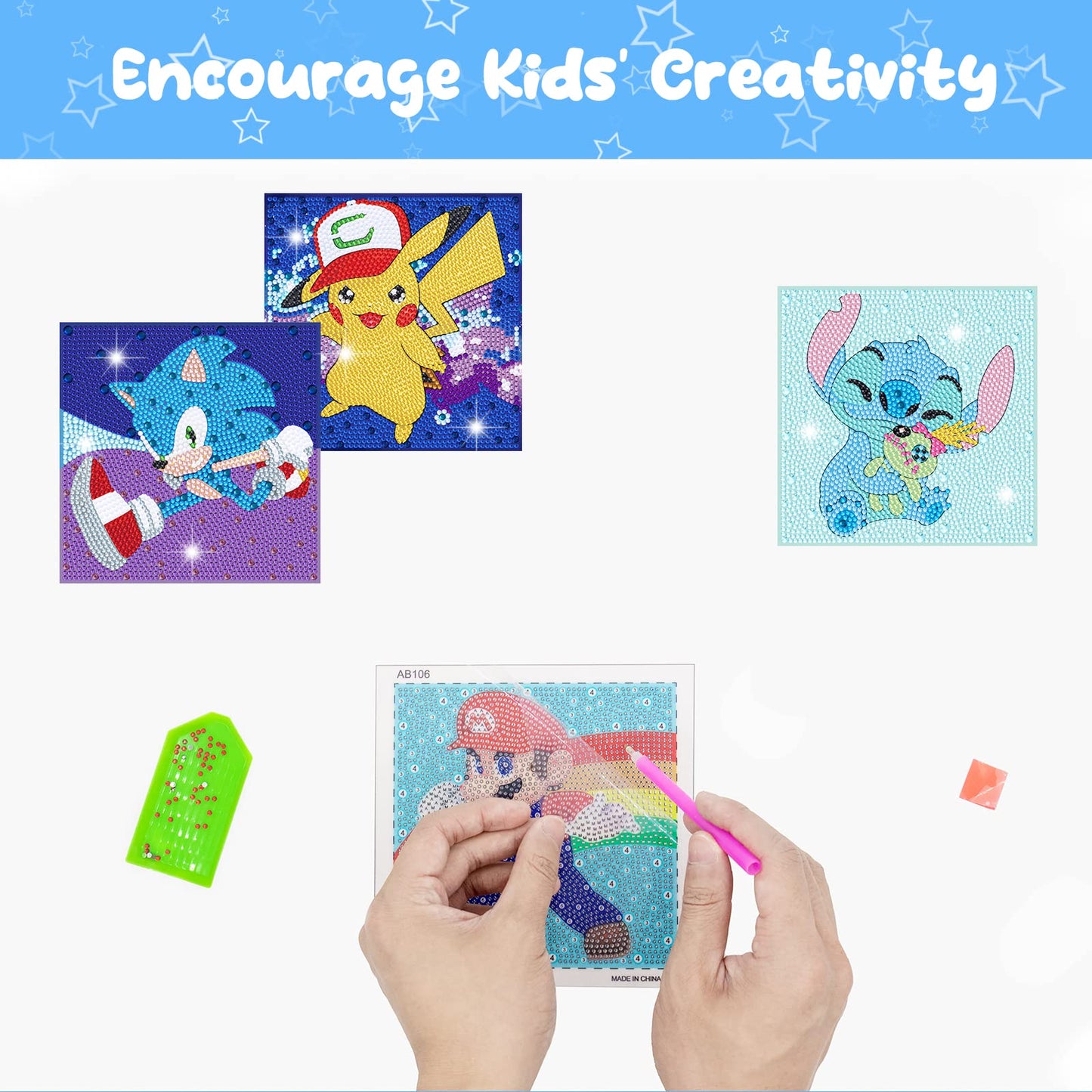 Diamond Art Kits for Kids - 4 Pack Diamond Art Painting Kits - Arts and Crafts for Kids Ages 8-12 - Dimond Art Mosaic - Craft Kits for Girls - GEM Art for Year Old Girl Boys Gifts Adults Art Supplies