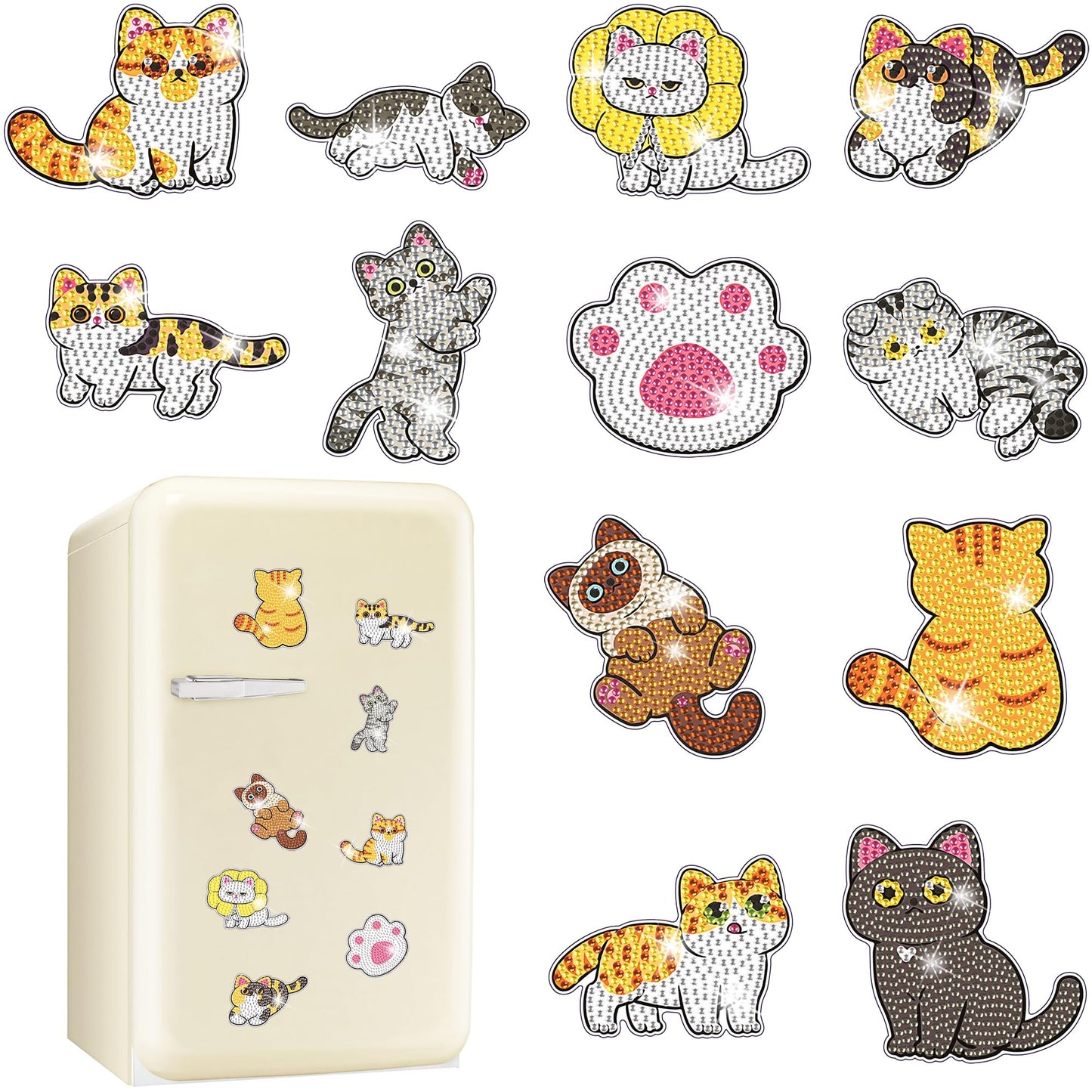 Vcekract 12 PCS Diamond Art Kits for Adults, Diamond Art Refrigerator Magnets, Cat Diamond Art Kits, Diamond Painting Kits for Home Decor