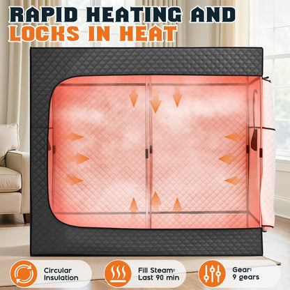 Albott 3 Person Steam Sauna for Home, Portable Sauna Tent with 3L 1500W Steamer, Extra Large Size 6.6’ x 3.3’ x 5.8’ Full Body Home Spa, Remote Control, Folding Chair, Grey