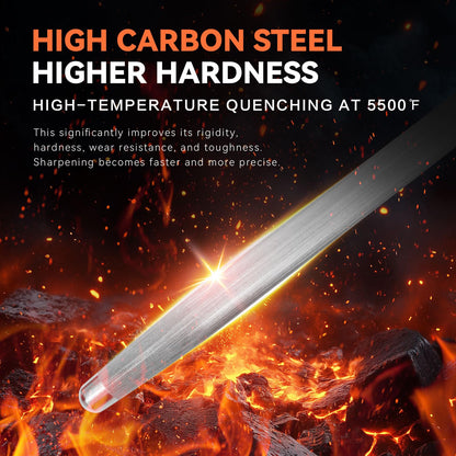 Monbalcon Honing Rod 10'', German High Carbon Steel Knife Sharpener Rod with Premium Gift Box, Professional Fine Sharpening Stone Kitchen Knife Whetstone with Natural Wood Handle, 10 inch