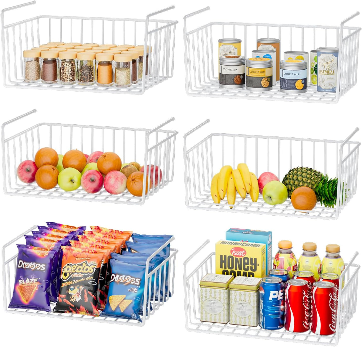 SUFAUY Under Shelf Basket Organizer, Slides Under Cabinet Shelf Storage Bin Holds up to 22lbs, 6 PCS (White)