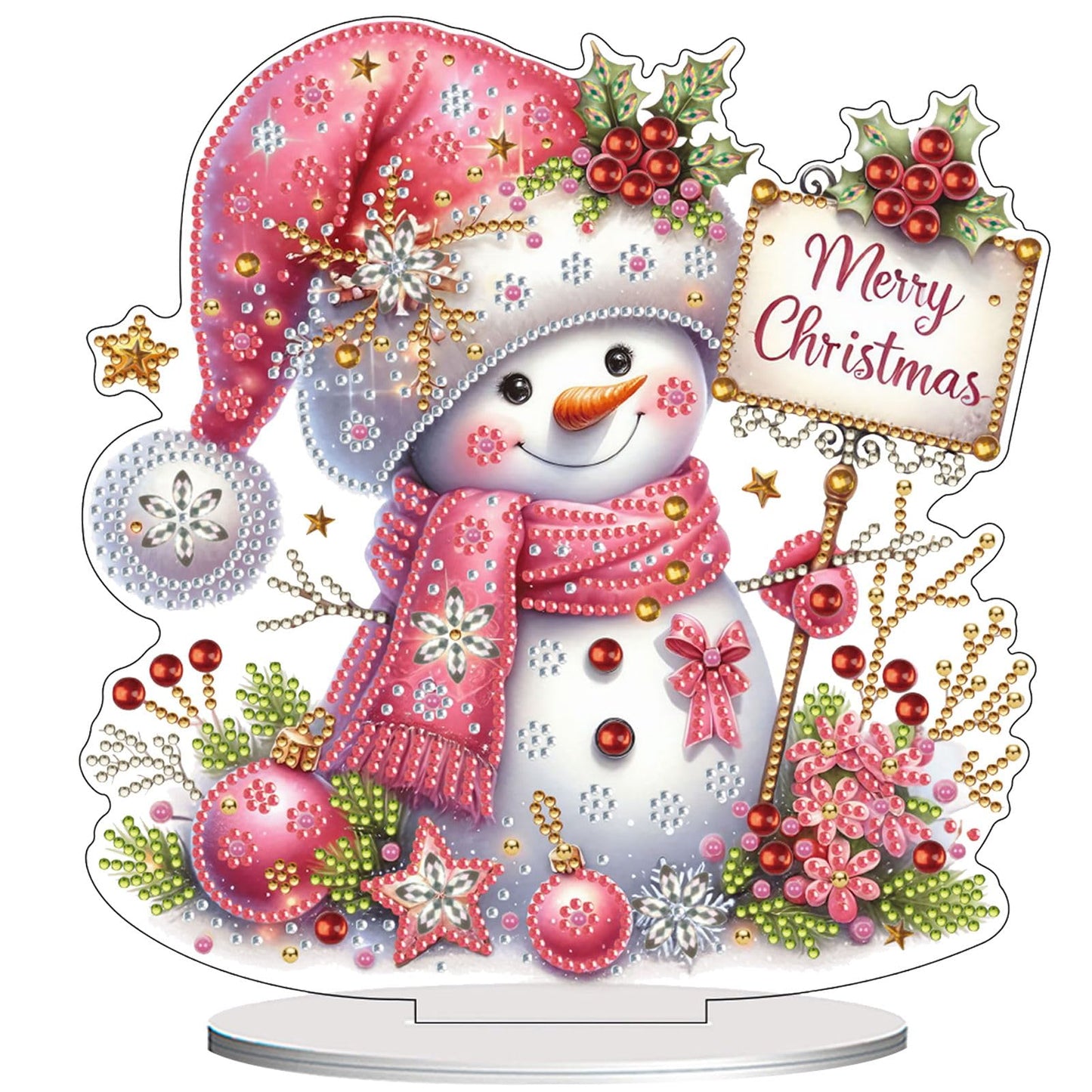 VODAPYC Christmas Diamond Art Tabletop Painting Kits, DIY Stand Up Double Sided Special Shaped Diamond Painting Desktop Ornament(Snowman-01)