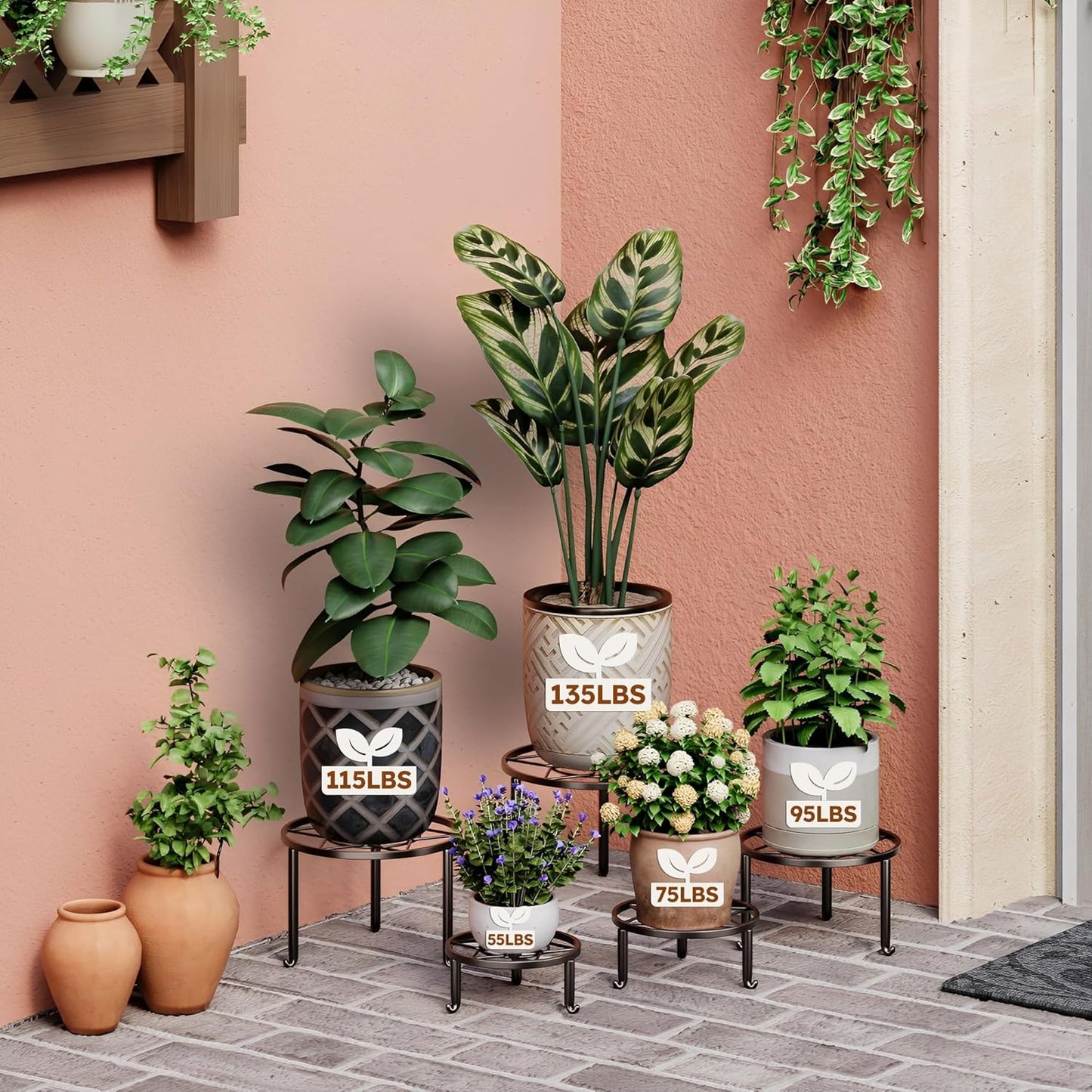 NQW 5 Pack Plant Stand Metal Flower Pot Stand Holders Indoor Tall Plant Rack Plant Round Black Plant Shelf For Living