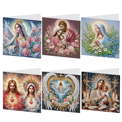 6 Pcs 5D Rhinestone Painting Greeting Cards Kits, Handmade Diamond Art Greeting Cards with Envelopes Holographic Laser Effect DIY Diamond Art Crafts Birthday Cards for Festival Celebrations (Religion)