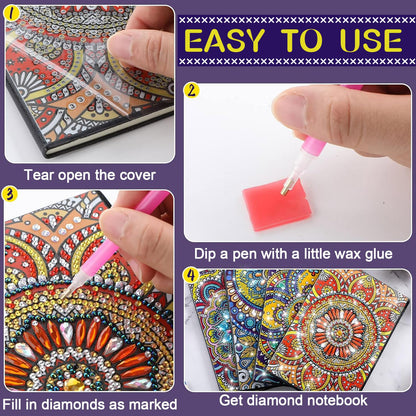 Ctosree Diamond Art Kits for Adults Teens 4 Pcs Diamond Painting Journals Notebooks 5d DIY Creative Journal Gem Dots Art Crafts for Women Men Friends Graduation Birthday Relax Hobby Gift with Tools