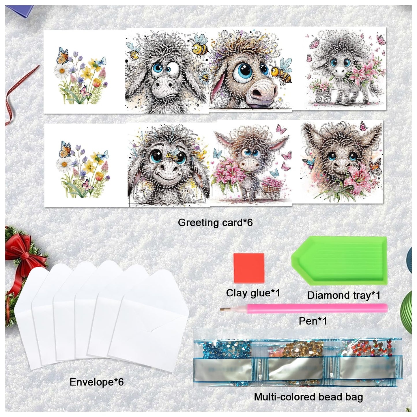 JZHYOAN 6Pcs DIY Animal Diamond Painting Cards Birthday Greeting Cards for Holidays Celebrations Diamond Art Card with Envelopes Crystal Arts Craft Gem Art Gem Painting Mosaic Kit for Adults