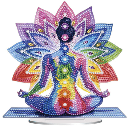 Diamond Painting Kits for Adults Beginners, 5D Full Drill Yoga Crystal Art Desktop Ornament, DIY Single Sided Home Office Desk Decor, Creative Craft Gift Set with Tools