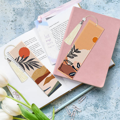 4 Pieces Boho Diamond Art Bookmarks 5d Boho Beaded Bookmark Leather Tassel Bookmark for DIY Making Beginner Kids Adults Arts Craft Supplies