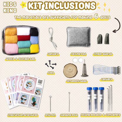 KIDS KING Needle Felting Kit for Beginners & Adults – 6 Piece of Shiba Inu Plush Dolls DIY with Instruction, Material Tools: Wool, Needles, Felting Pad, Arts & Craft Set for Handicraft Beginners