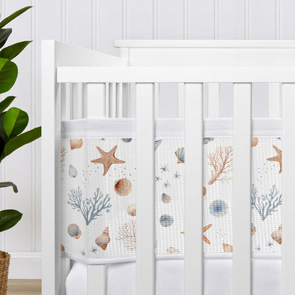 Sweet Jojo Designs + BreathableBaby 2-Piece Breathable Mesh Crib Liner Set (Ocean Seashells) for Boys/Girls, Baby, Infants/Newborn Nursery (Nautical, Beach Theme, Watercolor, Starfish, Coastal, Sea)