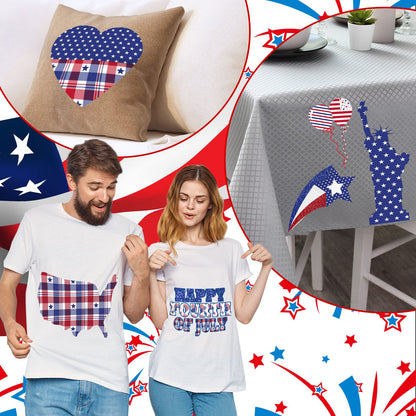 Whaline 9 Sheet Patriotic Heat Transfer Vinyl 4th of July Glitter Iron on Vinyl American Star Pattern HTV Adhesive Craft Vinyls for 250th Anniversary Independence Day DIY Fabric Craft, 9.6 x 11.8 Inch