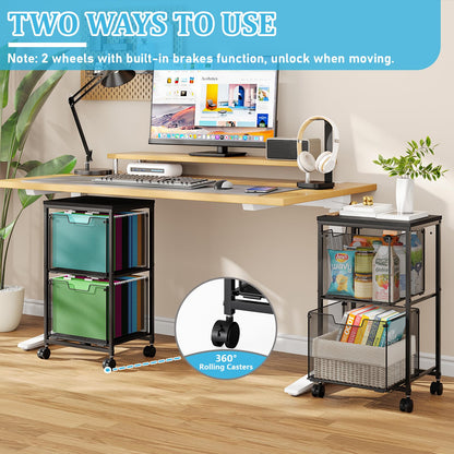 Sbanmao Rolling File Cart with 2 Storage Drawers, Mobile File Cabinet with Wheels, Hanging File Folder Organizer, Under Desk Storage, Printer Stand Utility Cart Filing Cabinet for Home Office,Black