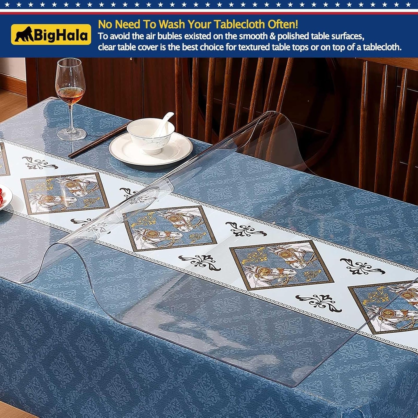 24x48 Inch Clear Table Cover Protector for Kitchen Dining Room Wood Furniture Plastic Tablecloth Protector Easy Clean
