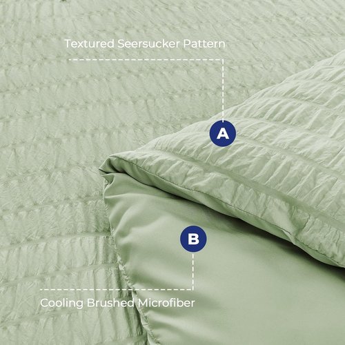 HYMOKEGE Twin XL Comforter Set - Light Green Seersucker 5-Piece Luxury Bedding Set