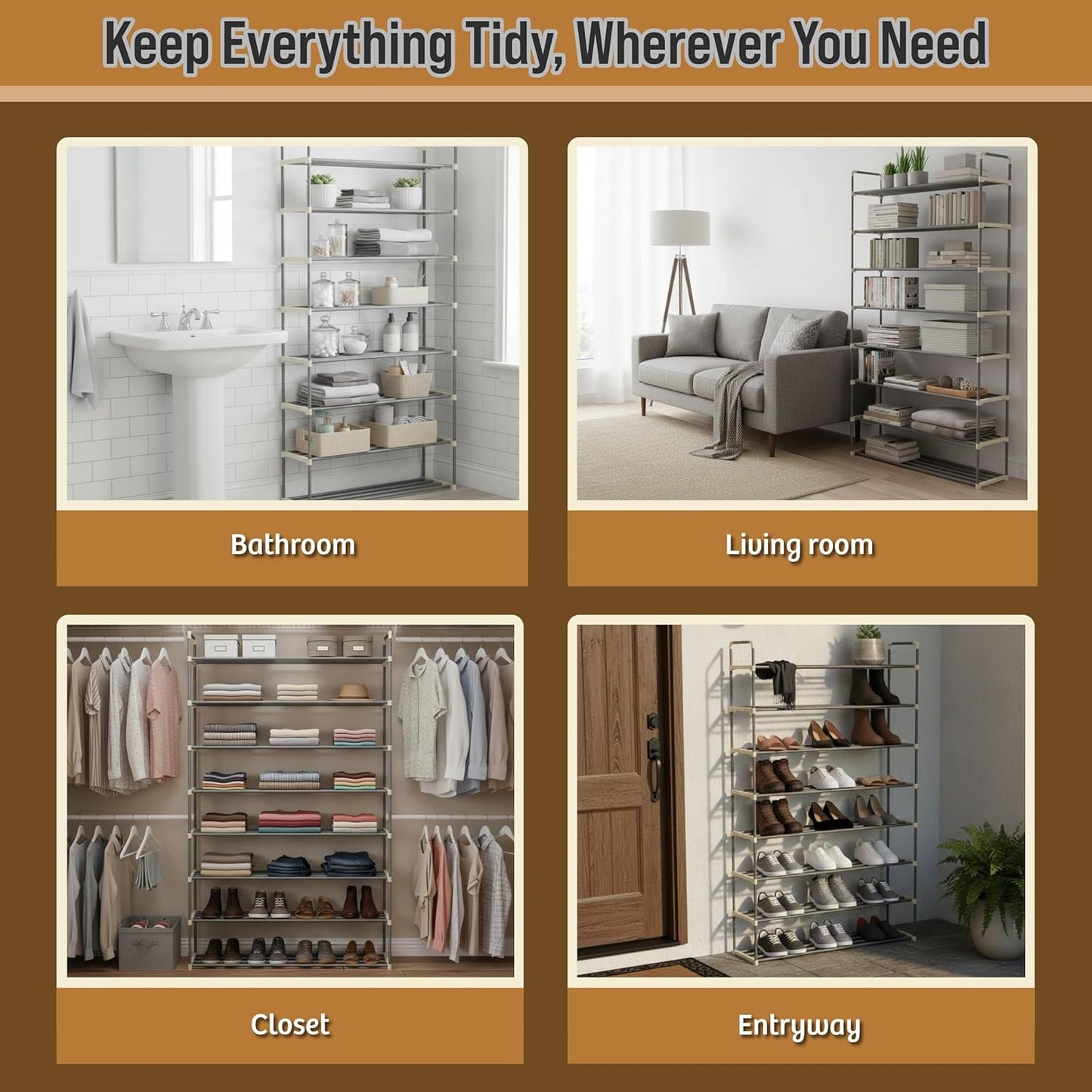 8-Tier Closet, 40 Home-Complete Shoe Rack - Shoe Organizer for Bathroom, Entryway - Shelf Holds Pairs Sneakers, Heels